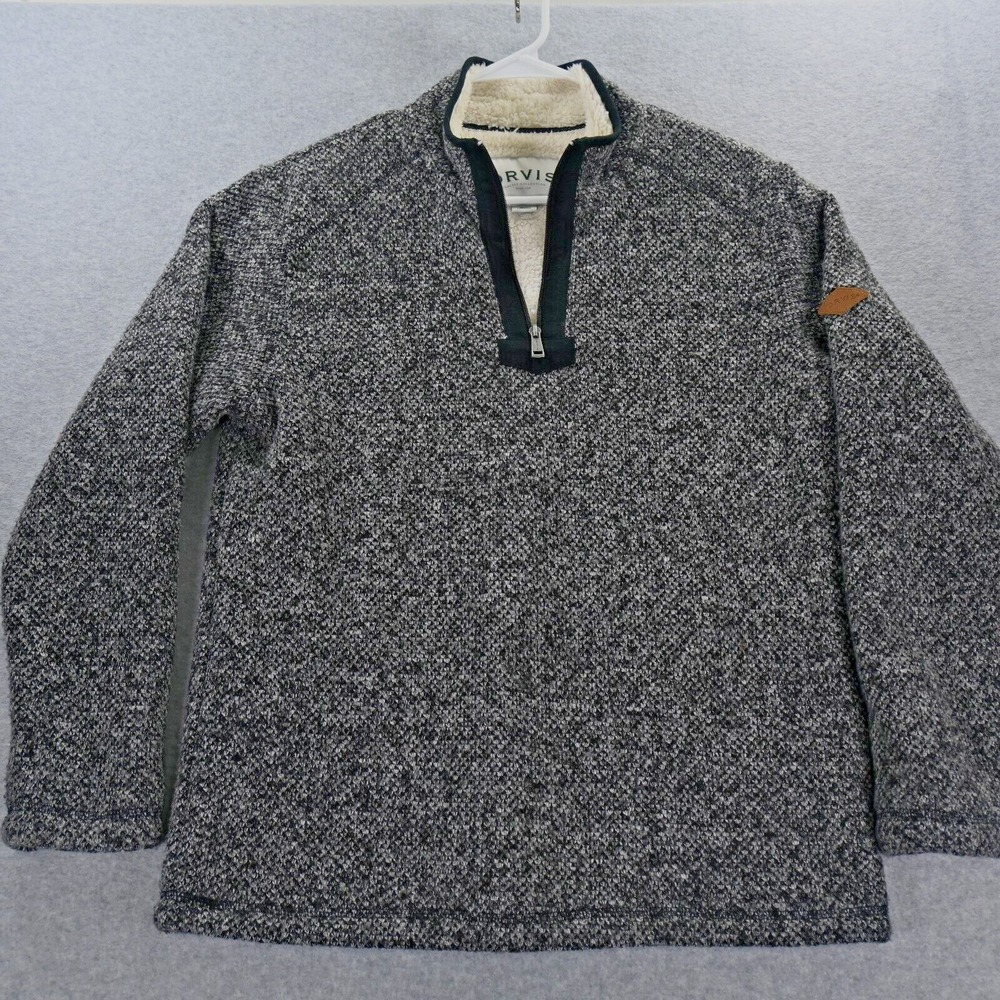 Orvis Mens Pullover‎ Sweater  Mens M Fleece Hunter Gray Quarter Zip Long Sleeves